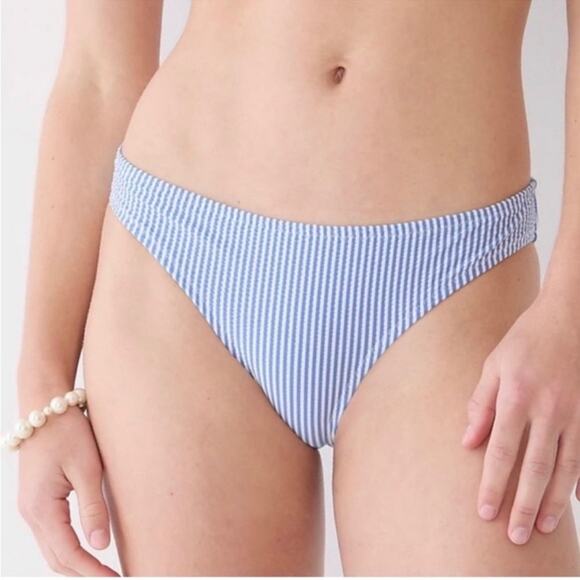 J. Crew Other - J.Crew Seersucker Hipster Bikini Bottom Medium Blue White Nautical Swimwear